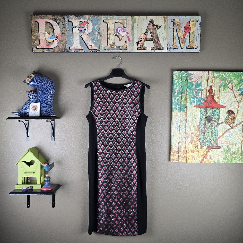 MaxMara Metallic Printed Sleeveless Shift Dress Size 10